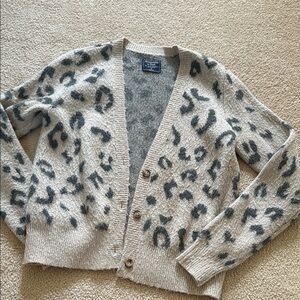 Leopard Print Gray Cardigan Sweater